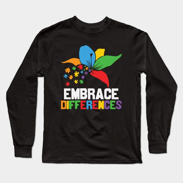 Autism Awareness - Embrace Differences Long Sleeve T-Shirt by Peter the T-Shirt Dude